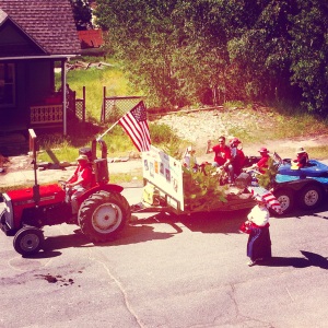 Leadville's 4th of July parade - the library float, a tractor.