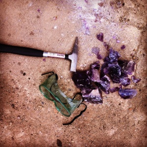Smashing up a fluorite with a hammer for my education kit - more on this to come.